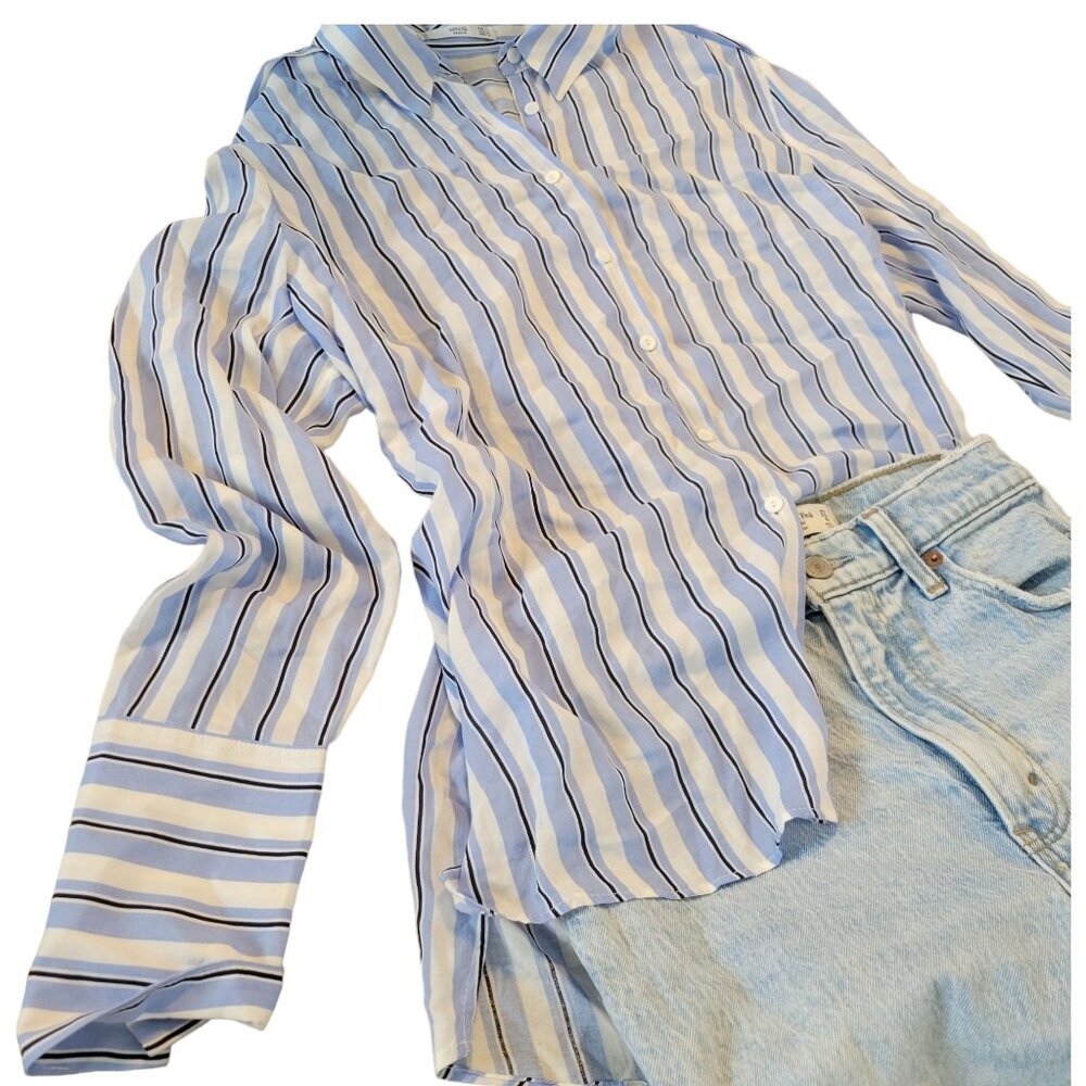 Mng Basics Mango Button Down Striped Blouse, Size… - image 5